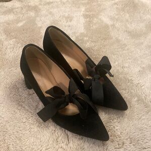 Gently used J Crew Velvet Ribbon Pointed Toe Mary Jane Style Block Heel Pumps